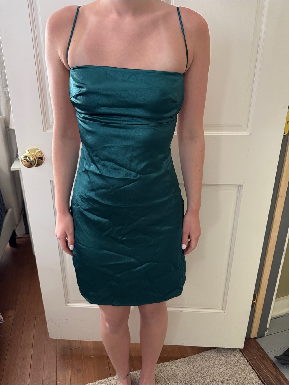Emerald Green Slip Dress with Spaghetti Straps